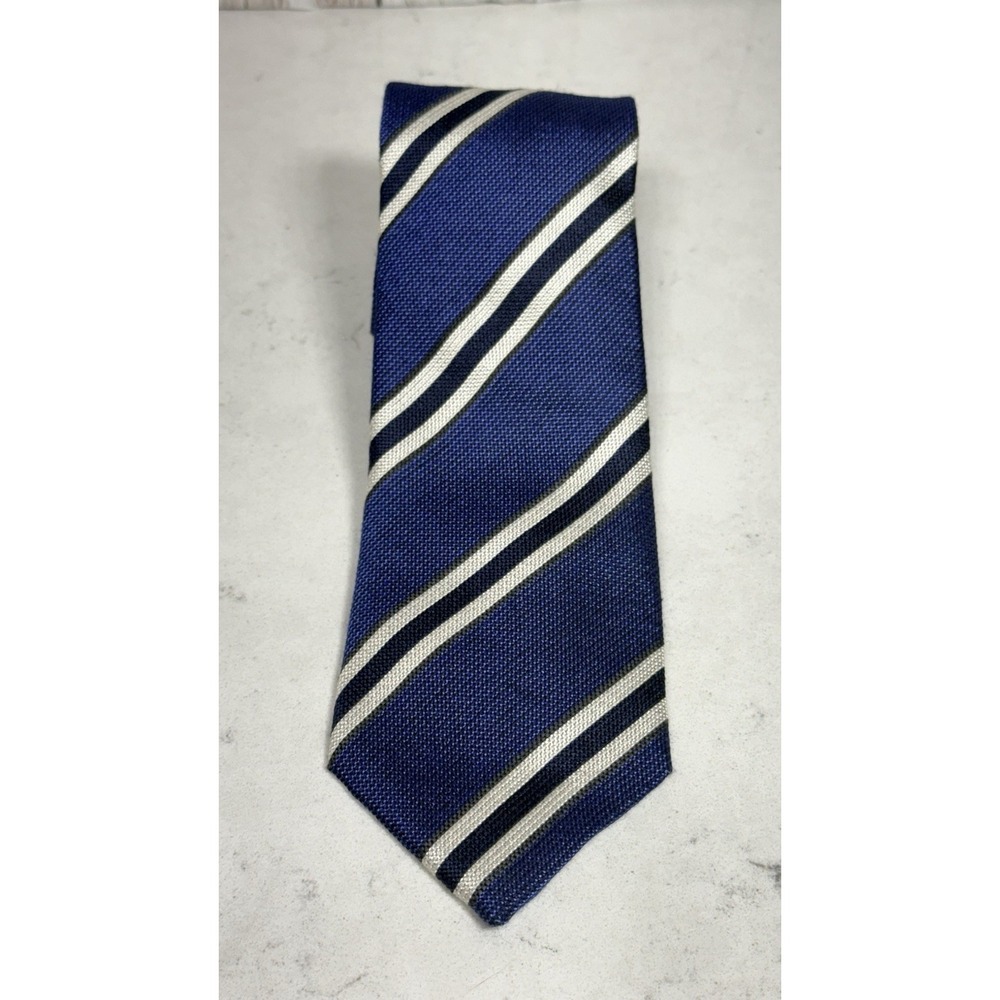 BOGGI Milano Men's Blue White Striped Silk Wool Tie Made In Italy
